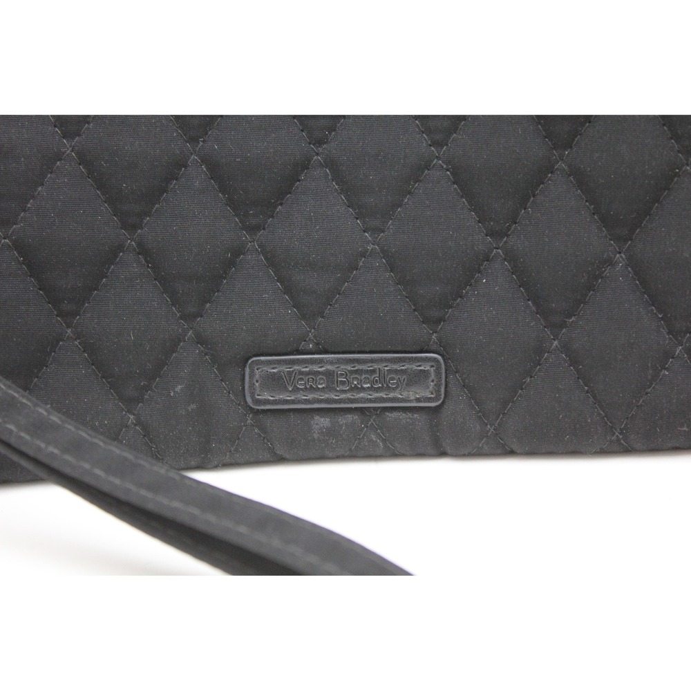 Vera Bradley Black Quilted Cotton Wristlet Wallet with Floral Interior ID Window